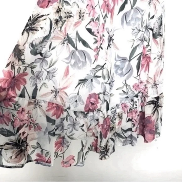 NEW Calvin Klein Flounce Sleeve Dress Ruffle Hem Floral White Lilac Pink Size 4 - Picture 7 of 13